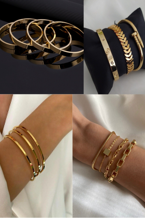 Kararmaz Çelik Ajda Bilezik Bileklik Küpe Kombin Takı Aksesuar