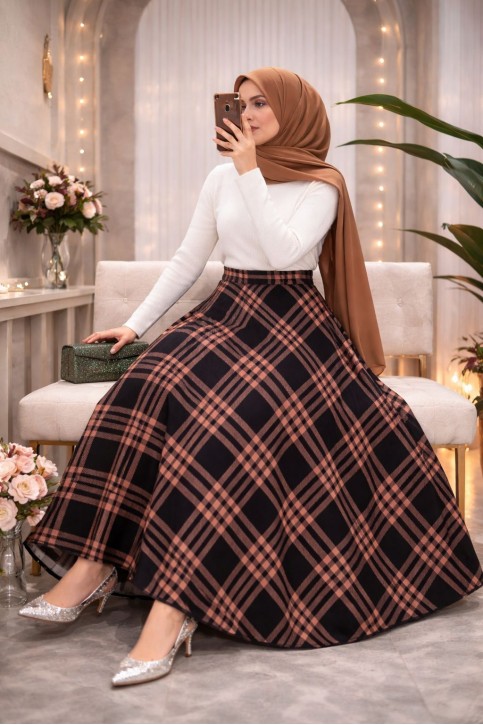 Kışlık Kloş Ekose Etek Jakar Mevlana