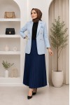 Kadın Tesettür Blazer Ceket Açık Mavi Açık Mavi Kadın Tesettür Blazer Ceket Gold Düğmeli