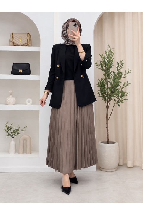 Kadın Tesettür Blazer Ceket Açık Mavi Açık Mavi Kadın Tesettür Blazer Ceket Gold Düğmeli