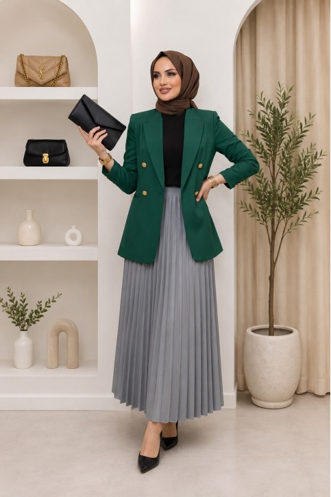 Kadın Tesettür Blazer Ceket Açık Mavi Açık Mavi Kadın Tesettür Blazer Ceket Gold Düğmeli